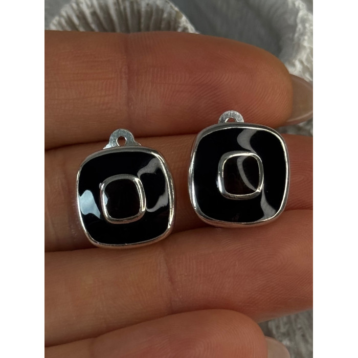 925 Sterling Silver Black & Brown Onyx Clip Earrings Length 0.60 inch