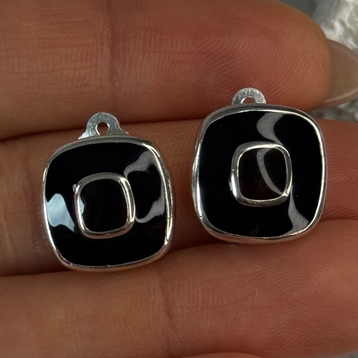 925 Sterling Silver Black & Brown Onyx Clip Earrings Length 0.60 Inch