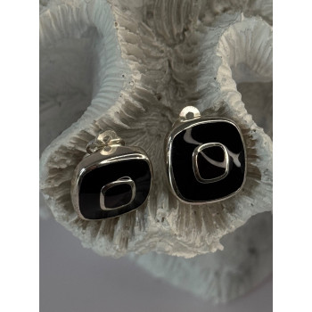 925 Sterling Silver Black & Brown Onyx Clip Earrings Length 0.60 inch