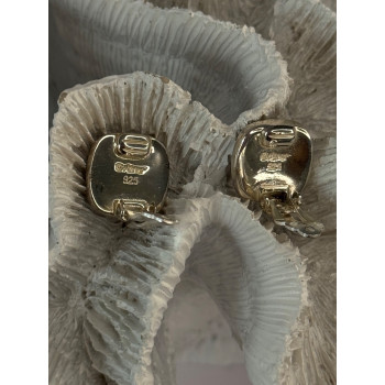 925 Sterling Silver Black & Brown Onyx Clip Earrings Length 0.60 inch