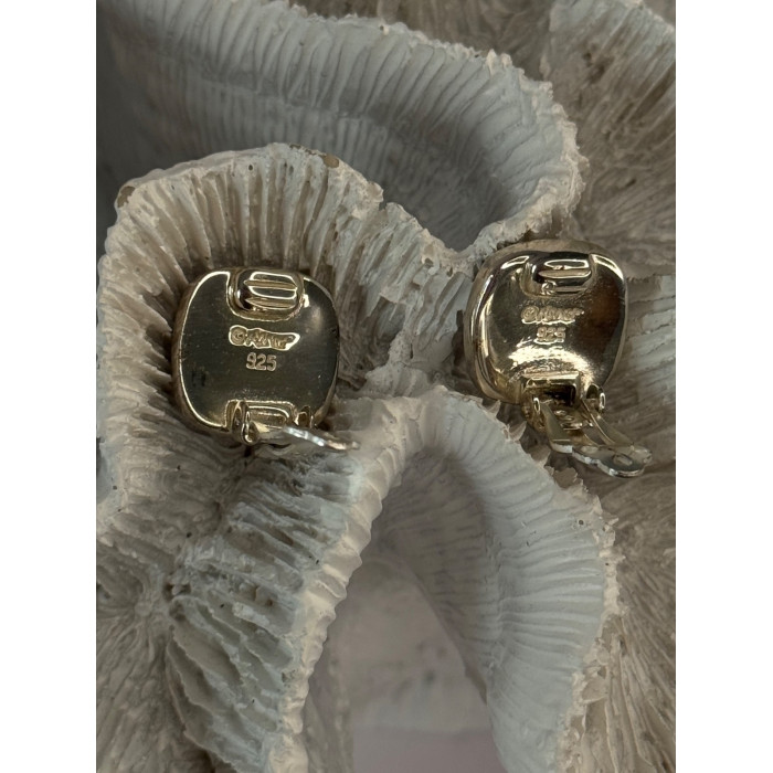 925 Sterling Silver Black & Brown Onyx Clip Earrings Length 0.60 inch