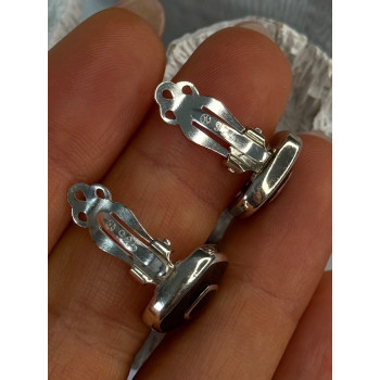 925 Sterling Silver Black & Brown Onyx Clip Earrings Length 0.60 inch