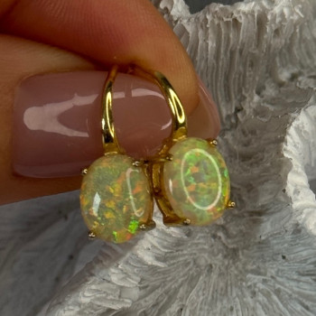 925 Sterling Silver Gold Plated Opal Earrings Length 0.70 Inch