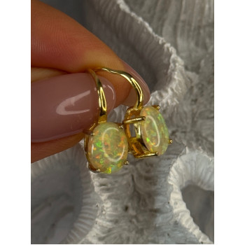 925 Sterling Silver Gold Plated Opal Earrings Length 0.70 inch