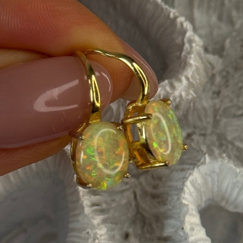 925 Sterling Silver Gold Plated Opal Earrings Length 0.70 Inch