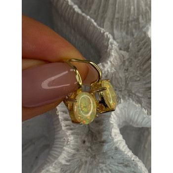 925 Sterling Silver Gold Plated Opal Earrings Length 0.70 inch