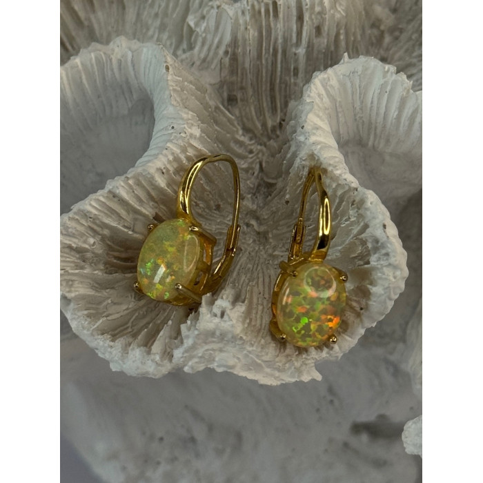 925 Sterling Silver Gold Plated Opal Earrings Length 0.70 inch