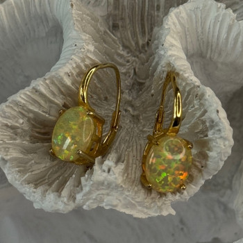925 Sterling Silver Gold Plated Opal Earrings Length 0.70 Inch