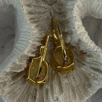 925 Sterling Silver Gold Plated Opal Earrings Length 0.70 Inch