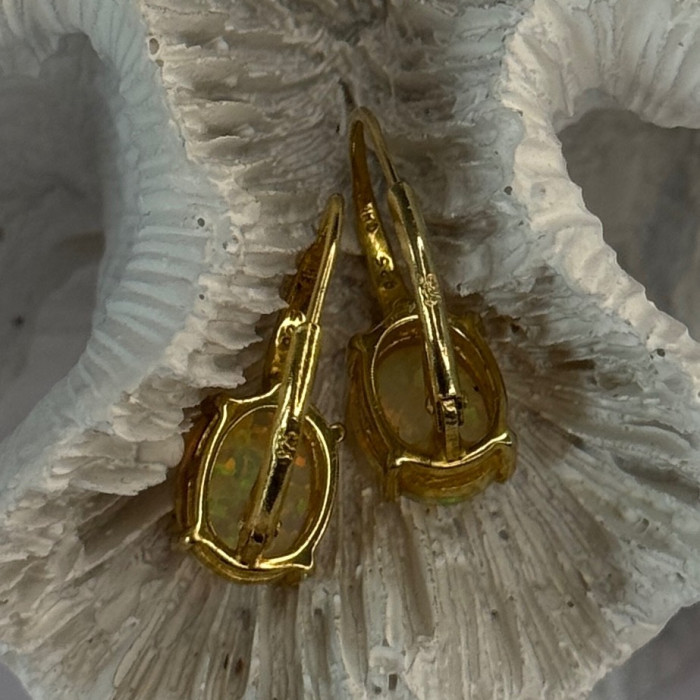 925 Sterling Silver Gold Plated Opal Earrings Length 0.70 Inch