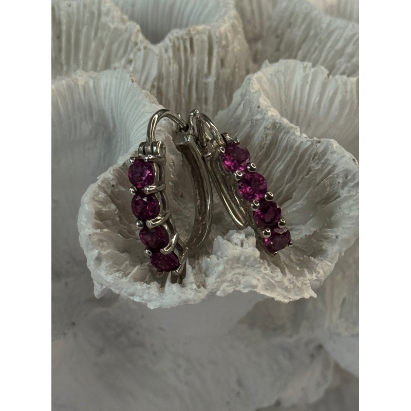 925 Sterling Silver Almandine Earrings Length 0.90 inch