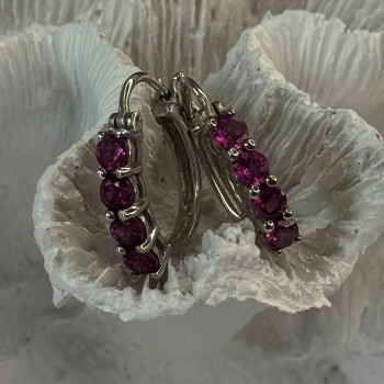 925 Sterling Silver Almandine Earrings Length 0.90 Inch