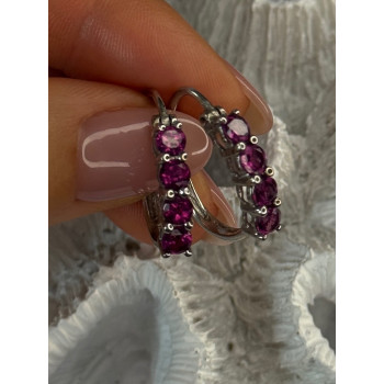 925 Sterling Silver Almandine Earrings Length 0.90 inch