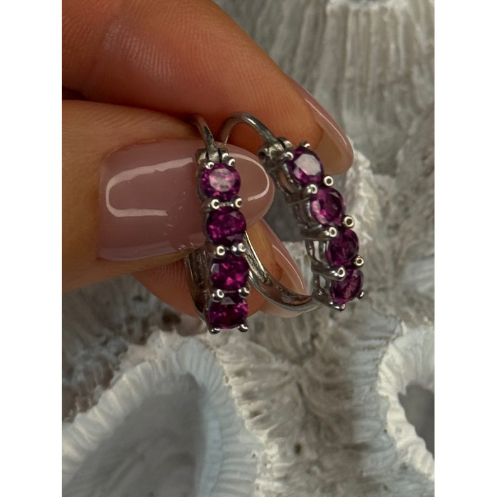 925 Sterling Silver Almandine Earrings Length 0.90 inch