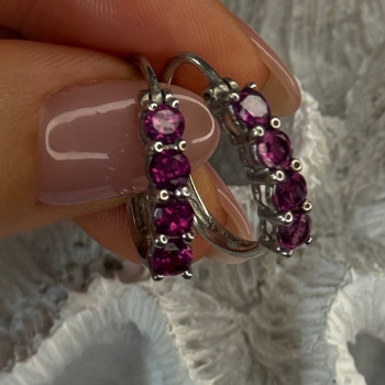 925 Sterling Silver Almandine Earrings Length 0.90 Inch