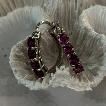 925 Sterling Silver Almandine Earrings Length 0.90 Inch