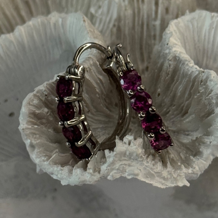 925 Sterling Silver Almandine Earrings Length 0.90 Inch