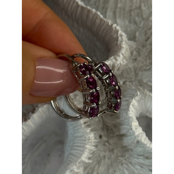 925 Sterling Silver Almandine Earrings Length 0.90 inch