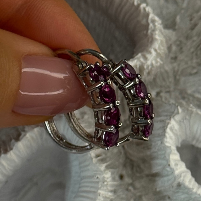 925 Sterling Silver Almandine Earrings Length 0.90 Inch