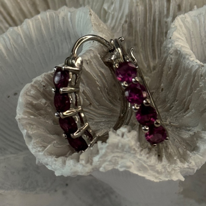 925 Sterling Silver Almandine Earrings Length 0.90 Inch