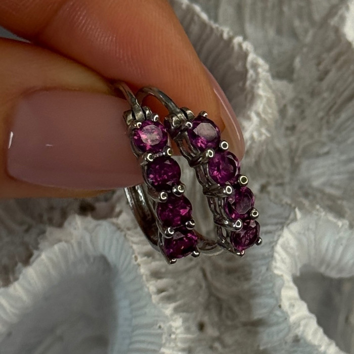 925 Sterling Silver Almandine Earrings Length 0.90 Inch