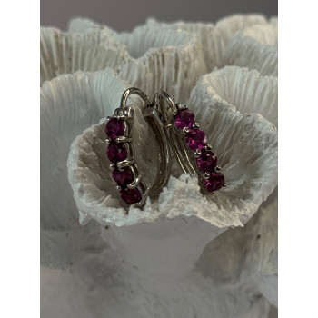 925 Sterling Silver Almandine Earrings Length 0.90 inch