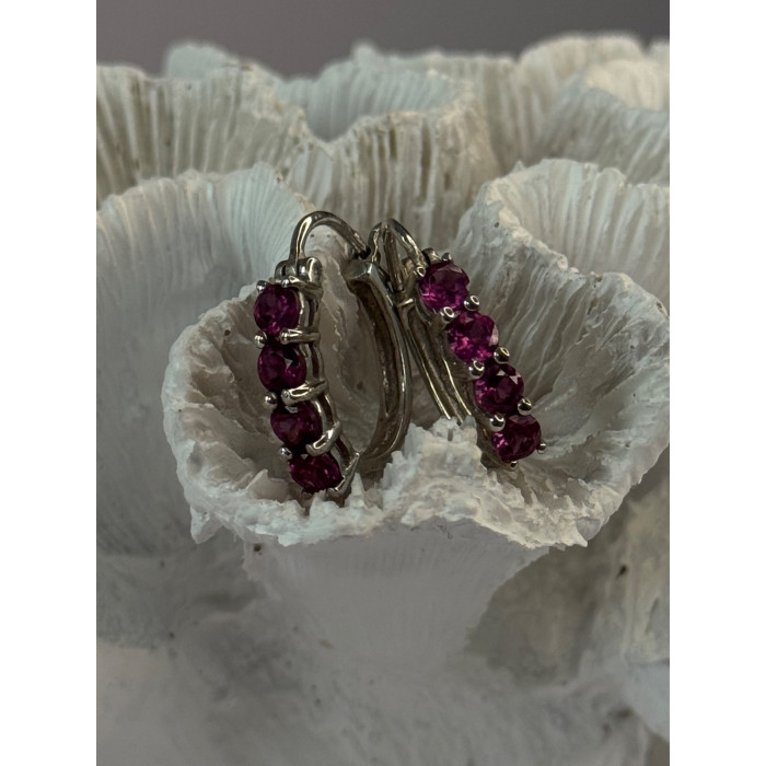 925 Sterling Silver Almandine Earrings Length 0.90 inch
