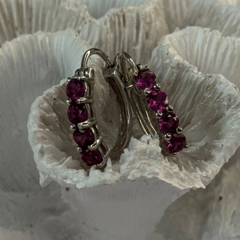 925 Sterling Silver Almandine Earrings Length 0.90 Inch