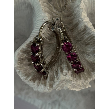 925 Sterling Silver Almandine Earrings Length 0.90 inch