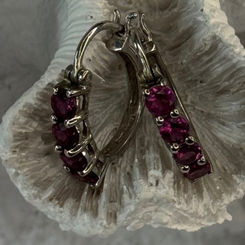 925 Sterling Silver Almandine Earrings Length 0.90 Inch