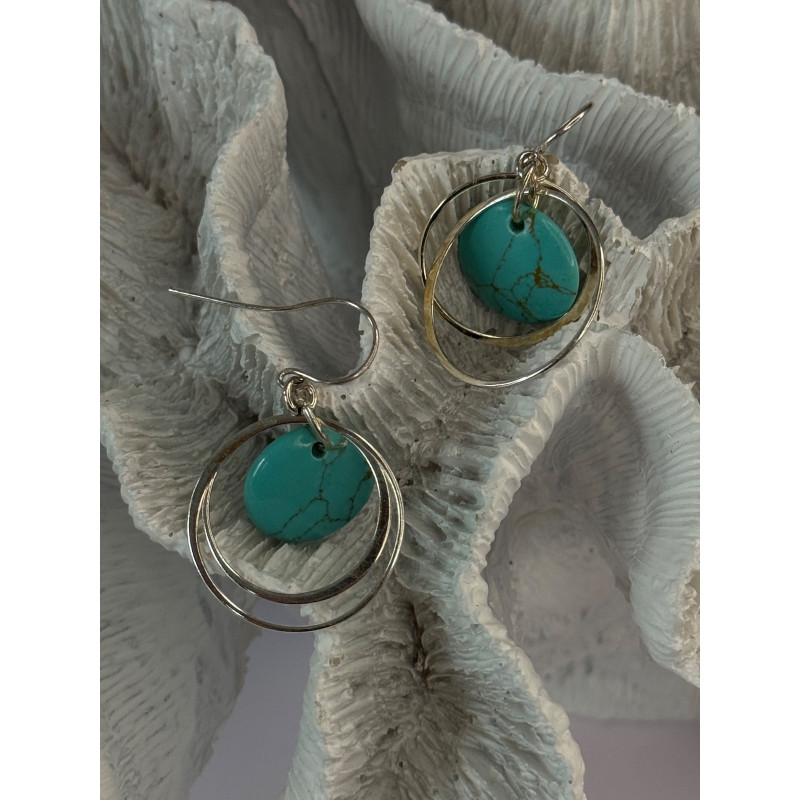925 Sterling Silver Turquoise Earrings Length 1.60 inch