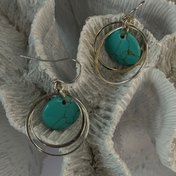 925 Sterling Silver Turquoise Earrings Length 1.60 Inch