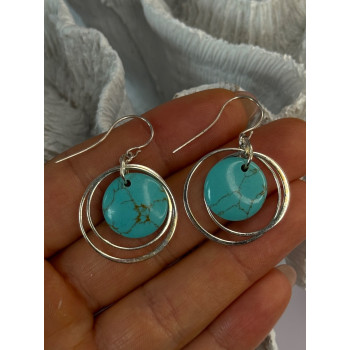 925 Sterling Silver Turquoise Earrings Length 1.60 inch