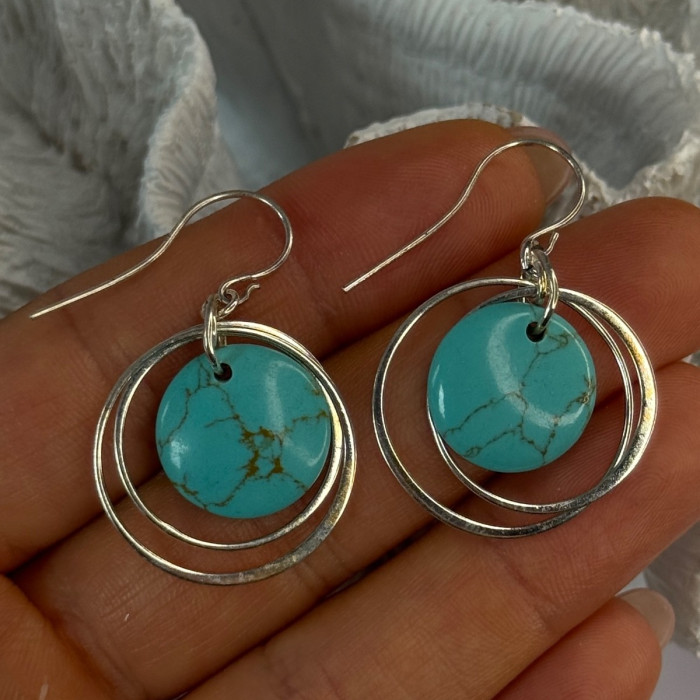 925 Sterling Silver Turquoise Earrings Length 1.60 Inch