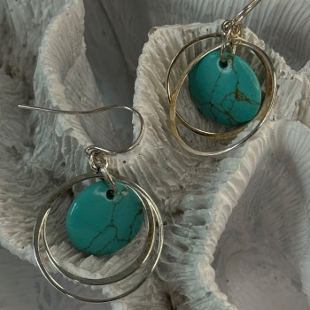 925 Sterling Silver Turquoise Earrings Length 1.60 Inch