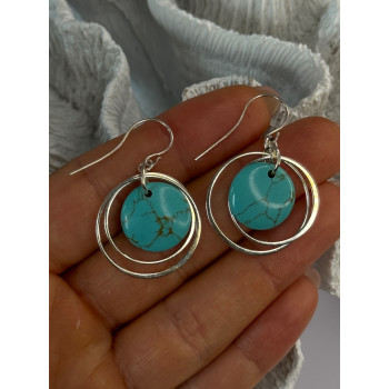925 Sterling Silver Turquoise Earrings Length 1.60 inch