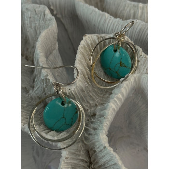 925 Sterling Silver Turquoise Earrings Length 1.60 inch