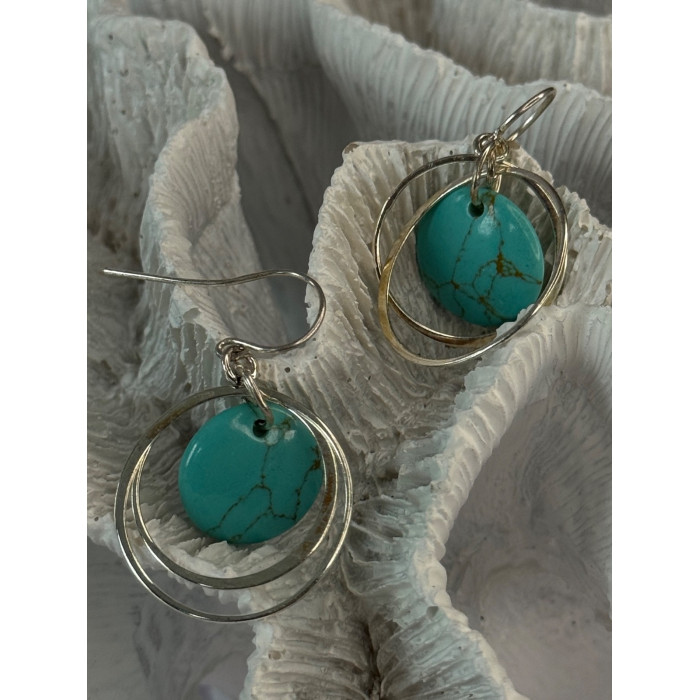 925 Sterling Silver Turquoise Earrings Length 1.60 inch