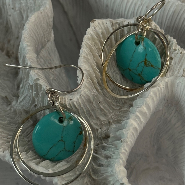 925 Sterling Silver Turquoise Earrings Length 1.60 Inch