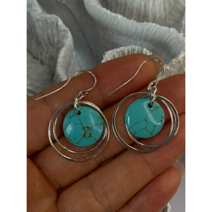 925 Sterling Silver Turquoise Earrings Length 1.60 inch