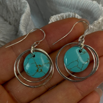 925 Sterling Silver Turquoise Earrings Length 1.60 Inch
