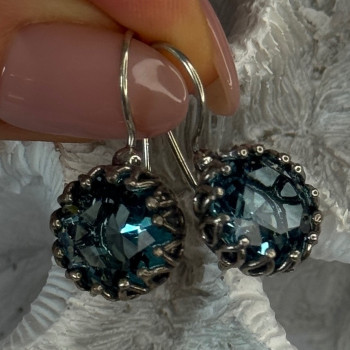 925 Sterling Silver Blue Tourmaline Earrings Length 1 Inch