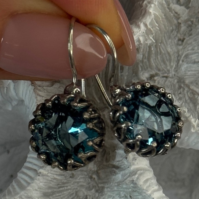 925 Sterling Silver Blue Tourmaline Earrings Length 1 Inch