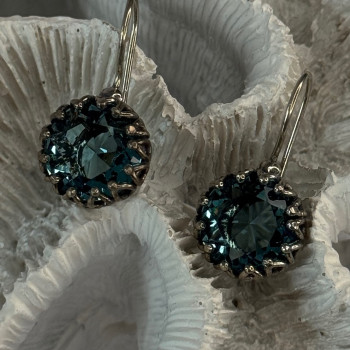 925 Sterling Silver Blue Tourmaline Earrings Length 1 Inch