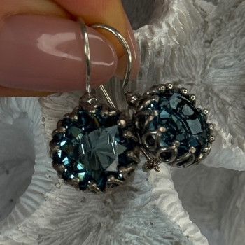 925 Sterling Silver Blue Tourmaline Earrings Length 1 Inch