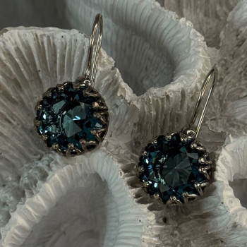 925 Sterling Silver Blue Tourmaline Earrings Length 1 Inch