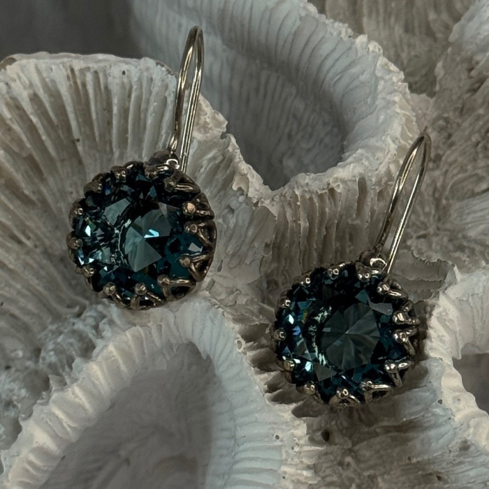 925 Sterling Silver Blue Tourmaline Earrings Length 1 Inch