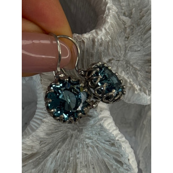925 Sterling Silver Blue Tourmaline Earrings Length 1 inch