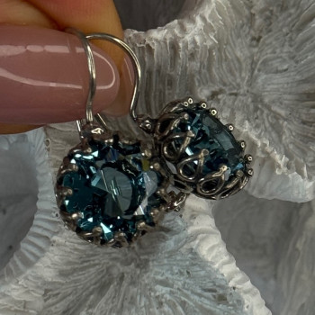 925 Sterling Silver Blue Tourmaline Earrings Length 1 Inch
