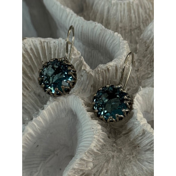 925 Sterling Silver Blue Tourmaline Earrings Length 1 inch